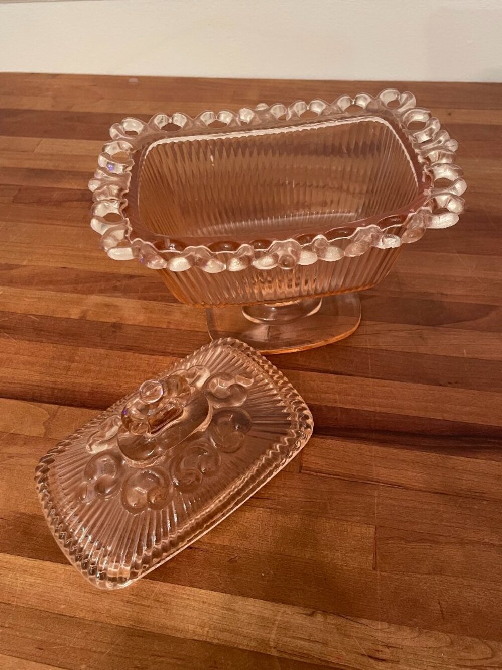 Vintage  Pink Indiana Glass Footed Candy Dish - Picture 3 of 4
